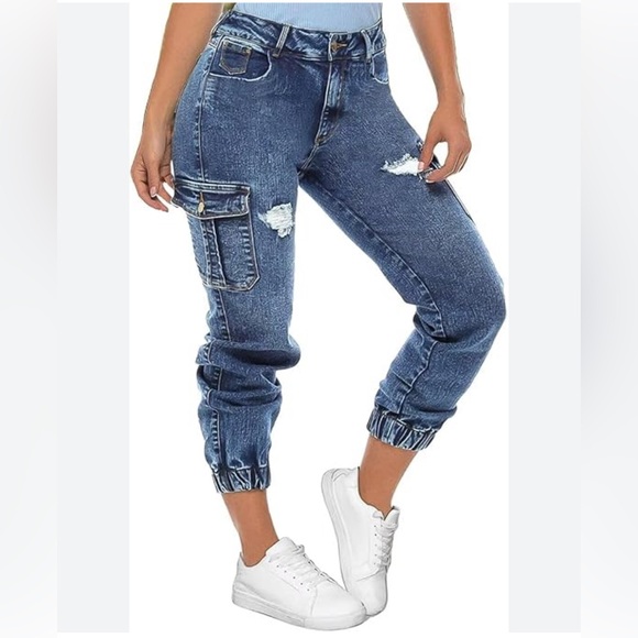 Flamingals Pants - Flamingals Women's Cargo Joggers Acid Wash Light Blue Size‎ 2XL NWT Distressed